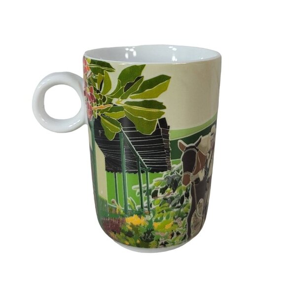 Juan Valdez Cafe Mountains Mug Green 4" Circle Handle Fields Burro Donkey Farmer - Picture 4 of 10